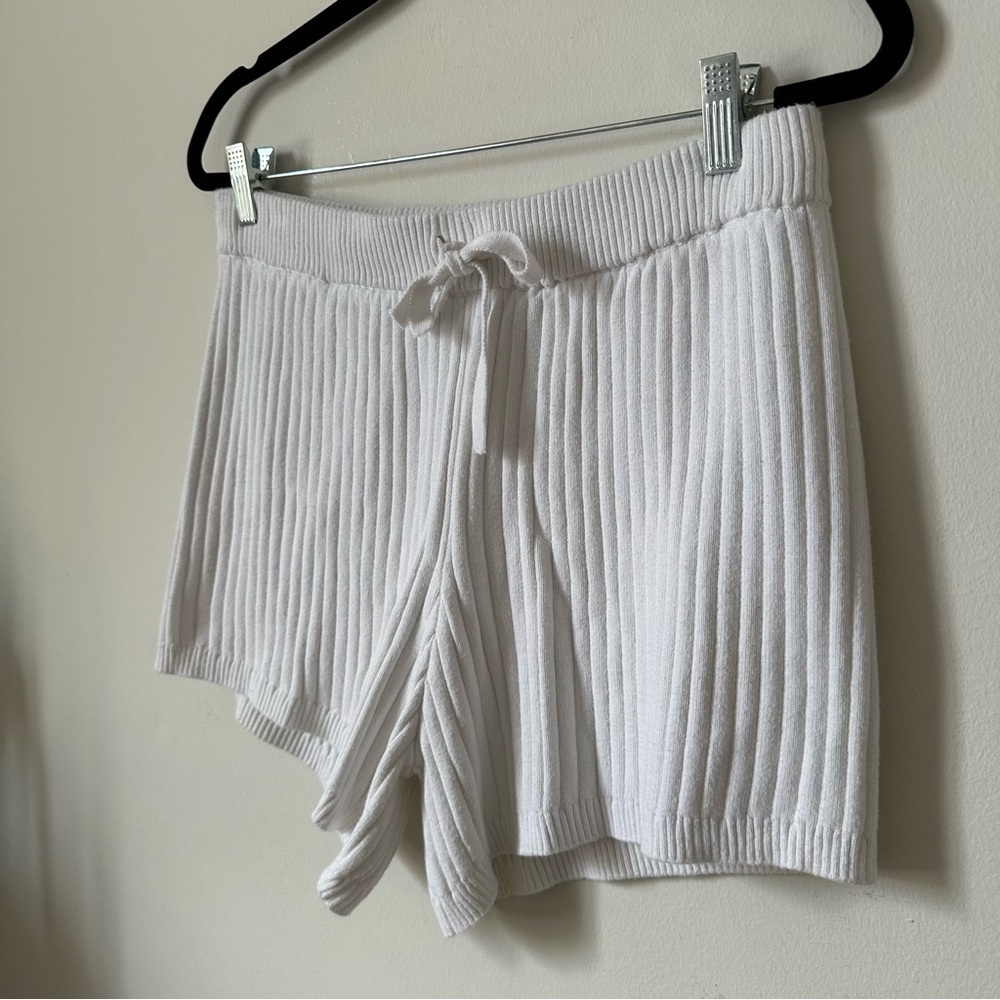 Minnie Rose White Ribbed Knit Shorts Cotton Cashmere Blend Size M - Picture 3 of 5
